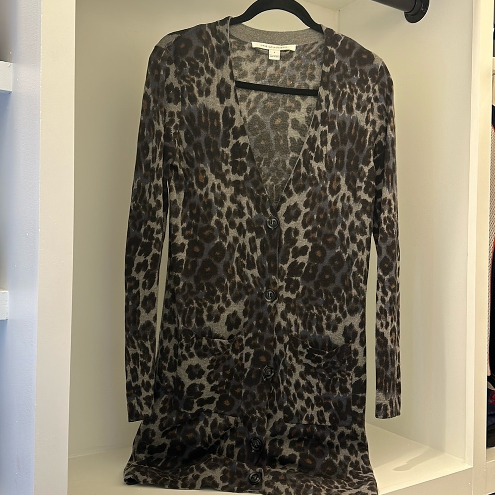 DVF leopard print long cardigan with buttons and pockets